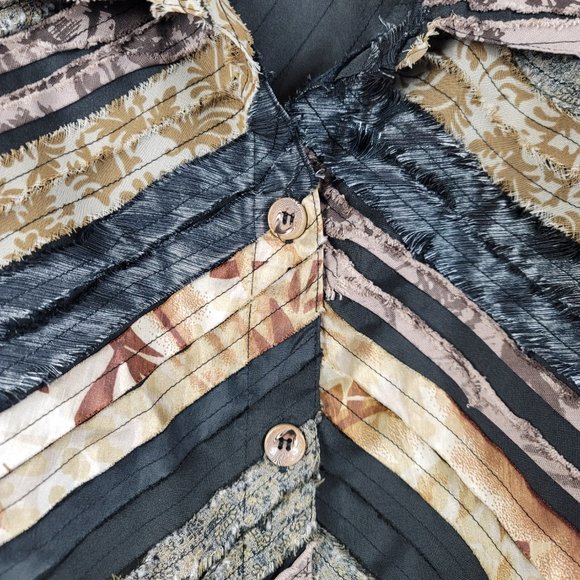 80's Keren Hart Women's Blazer Jacket Black Size Small Black Gray Fabric Strips - Picture 3 of 14